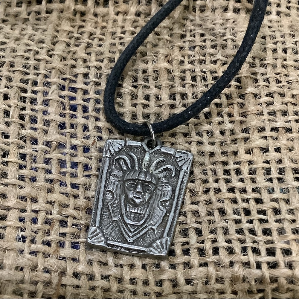 Handmade silver tone Aztec warrior charm boho unique necklace